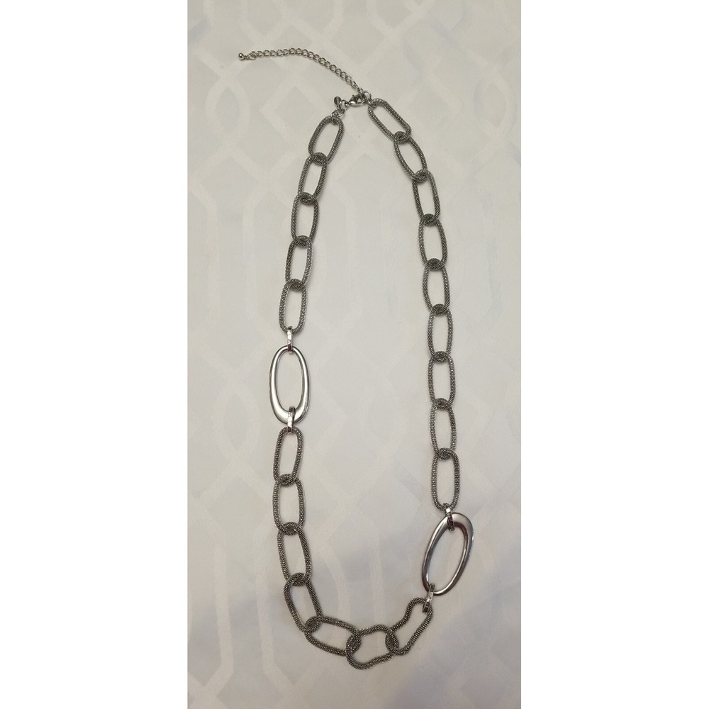 Chico's Necklace Women Silver Tone Chunky Chain Link Long Adjustable Signed Boho